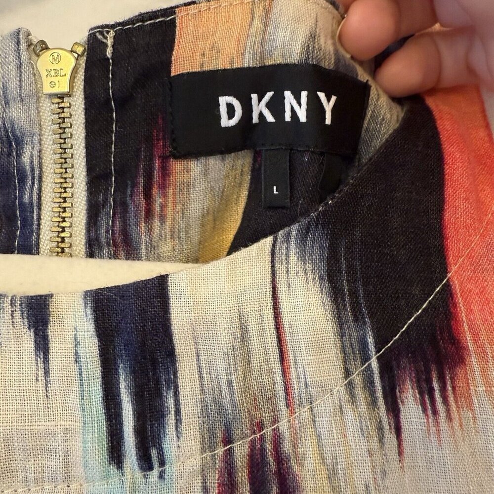 DKNY Women’s Sleeveless Linen Tank‎ Top Size Large Asymmetric Colorful Summer - Picture 3 of 12